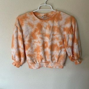 Tie die orange and white long sleeve sweat shirt